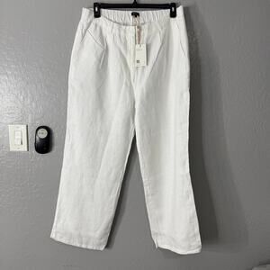 100% European Linen Pleated Trouser, White , 16 / 26